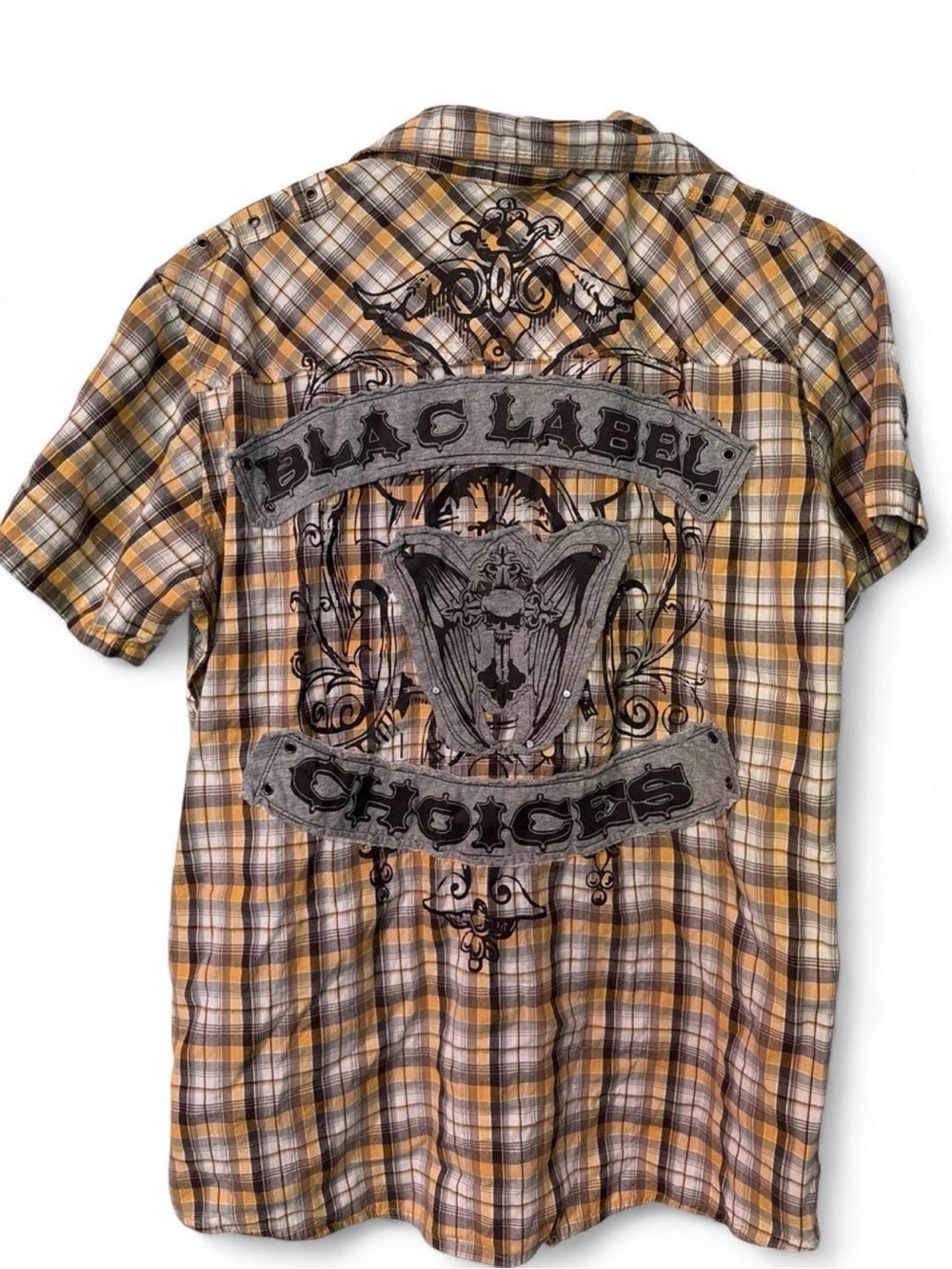 Black Label Men’s Yellow Plaid Short-Sleeve Shirt